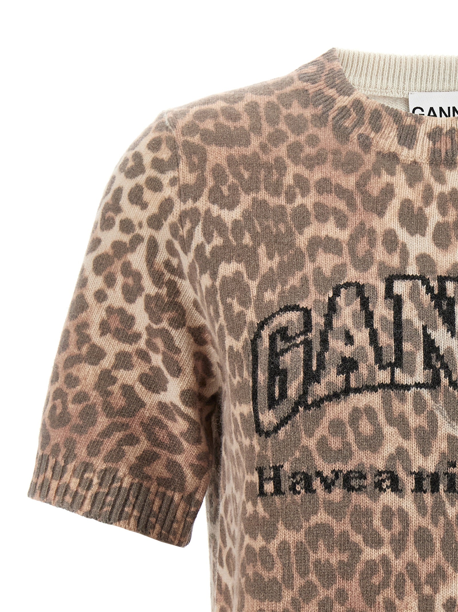 Leopard Wool Mix T-shirt Brown