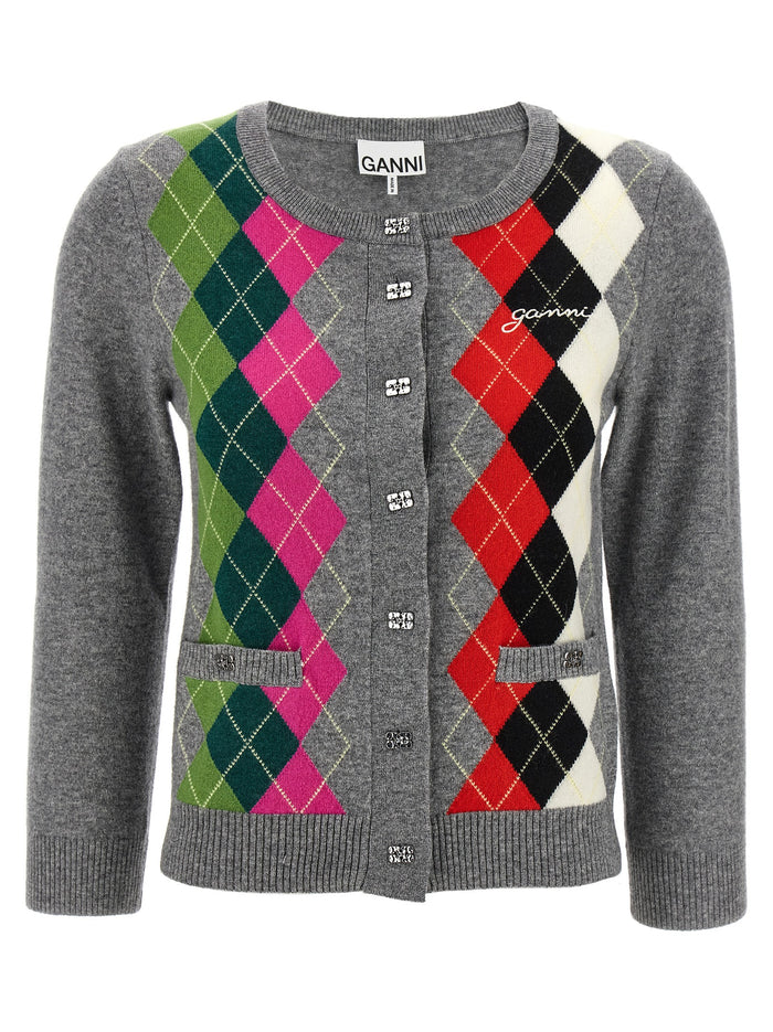 Grey Check cardigan Gray Merino Wool Cachemire Sweater, Cardigans