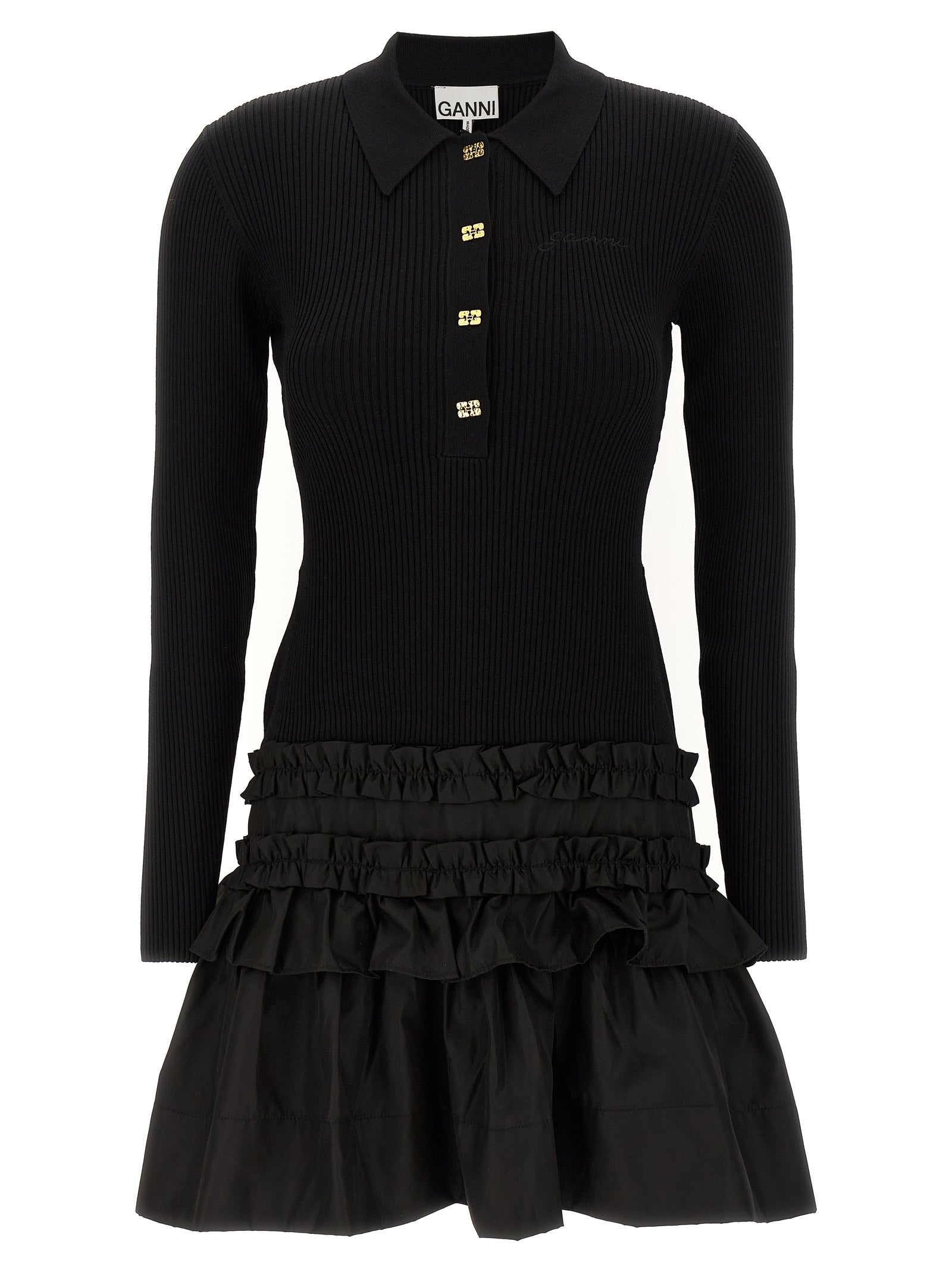 Melange Rib Knit Mini dress Black