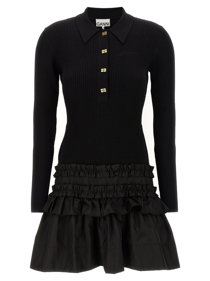 Melange Rib Knit Mini dress Black