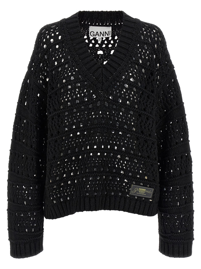 Black Crochet V-neck sweater Cotton Sweater, Cardigans