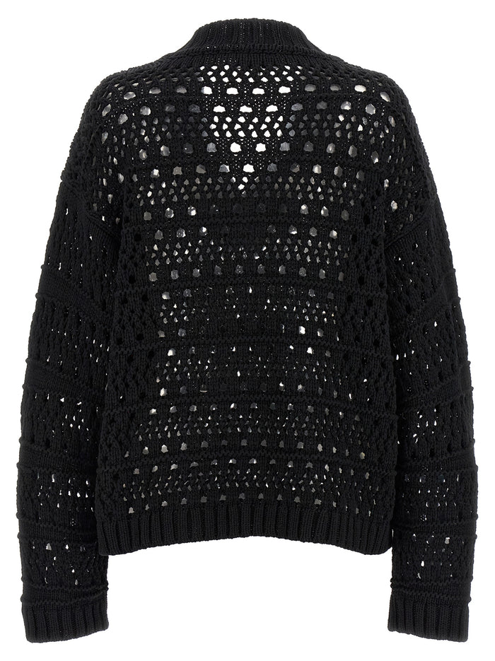 Black Crochet V-neck sweater Cotton Sweater, Cardigans