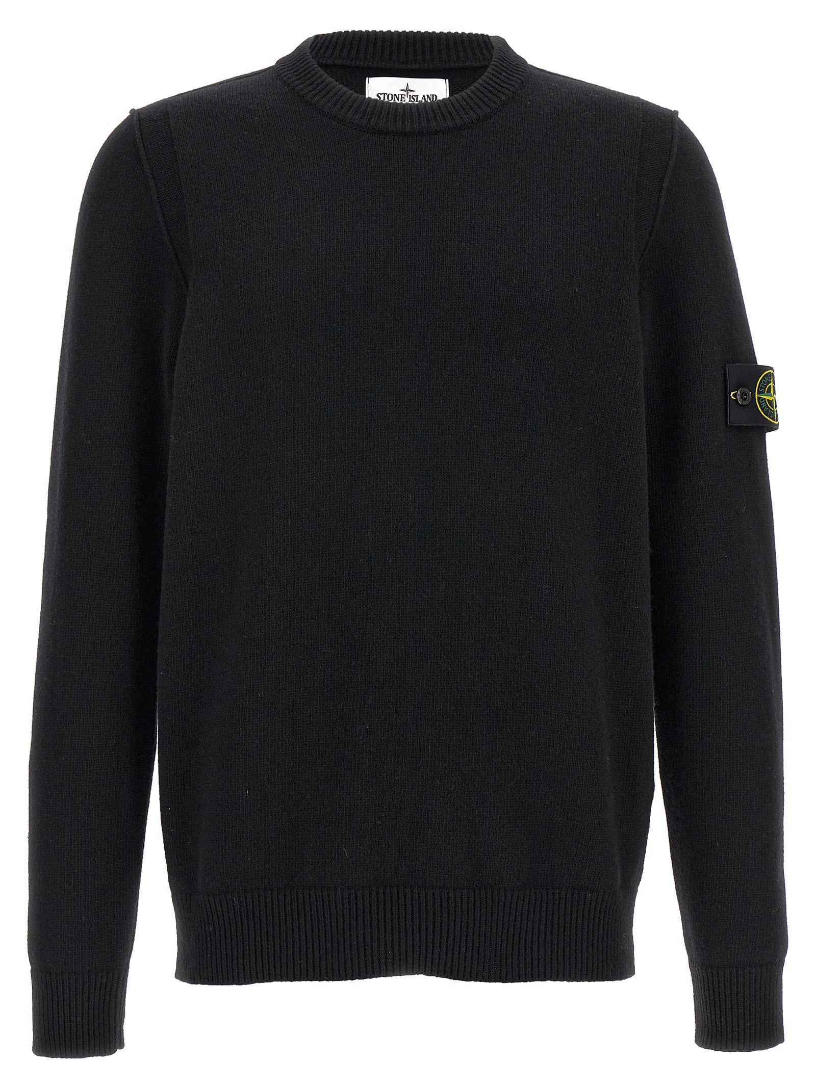 Logo Badge Sweater Black Wool Sweater, Cardigans