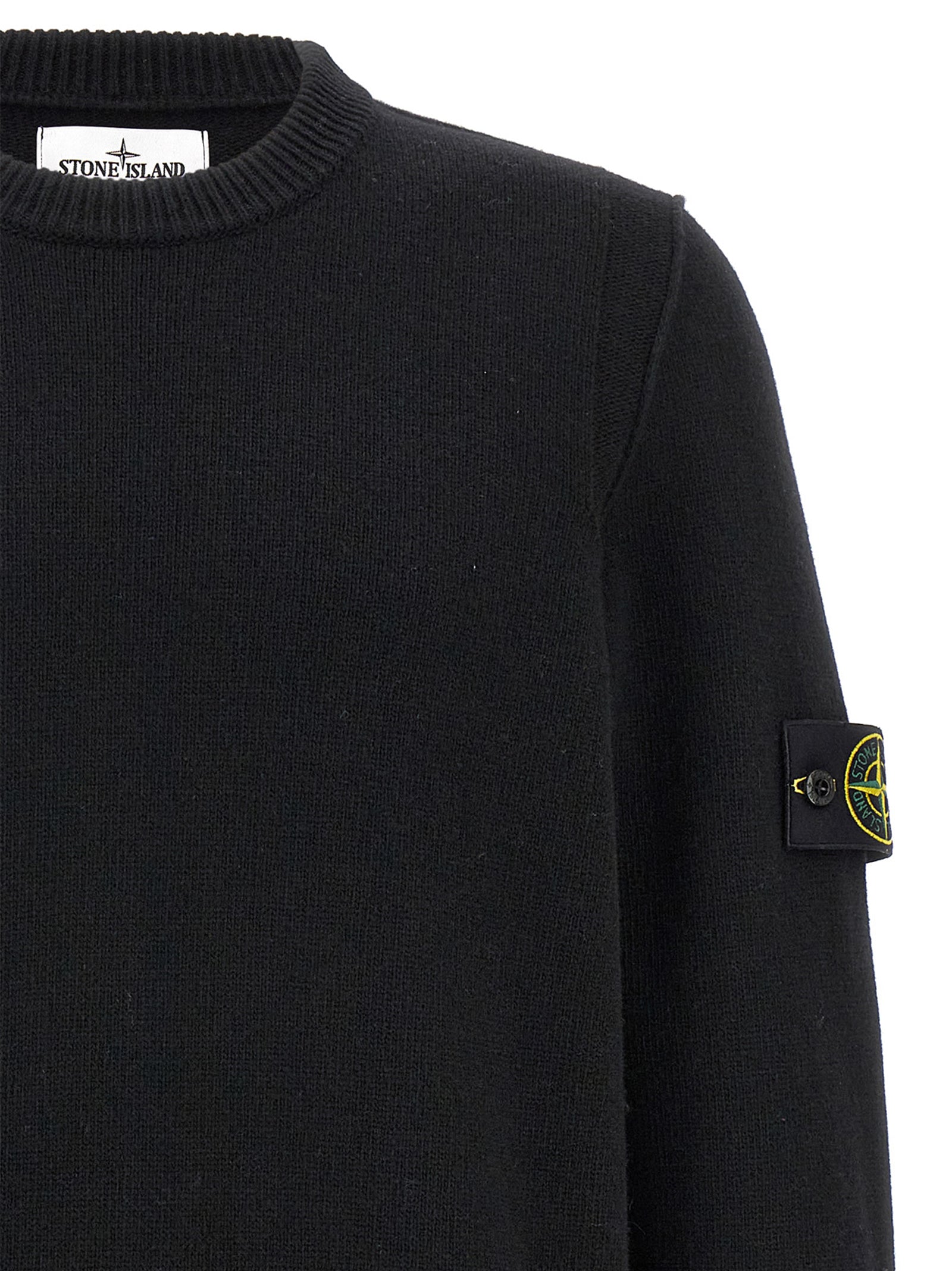 Logo Badge Sweater Black Wool Sweater, Cardigans