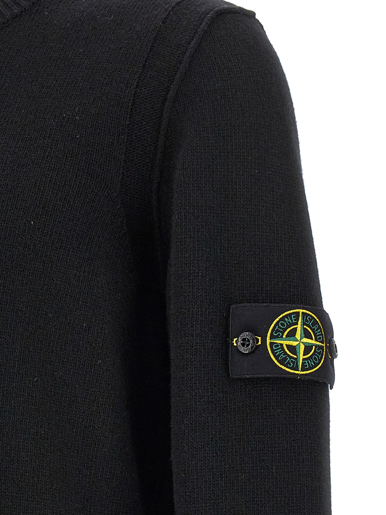 Logo Badge Sweater Black Wool Sweater, Cardigans