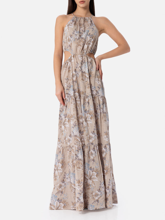 Kaby Long Cotton Dress With Floral Print Beige