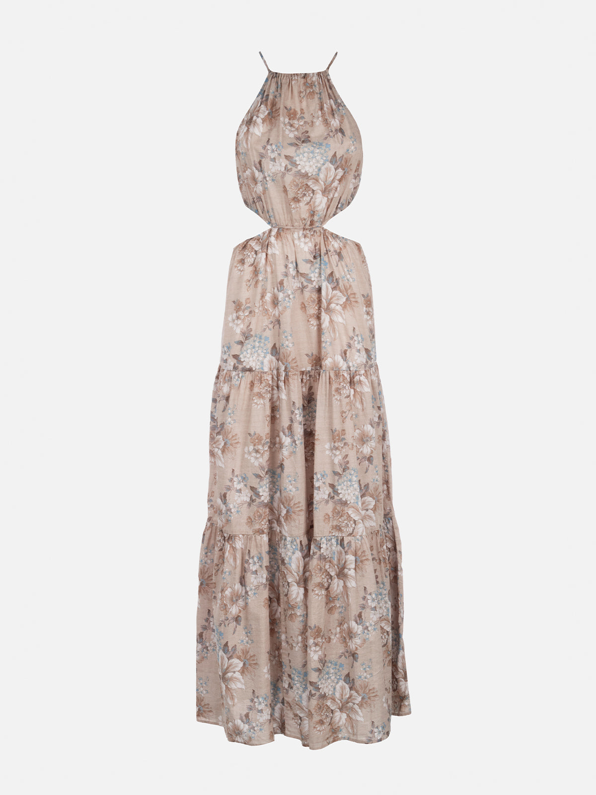 Kaby Long Cotton Dress With Floral Print Beige