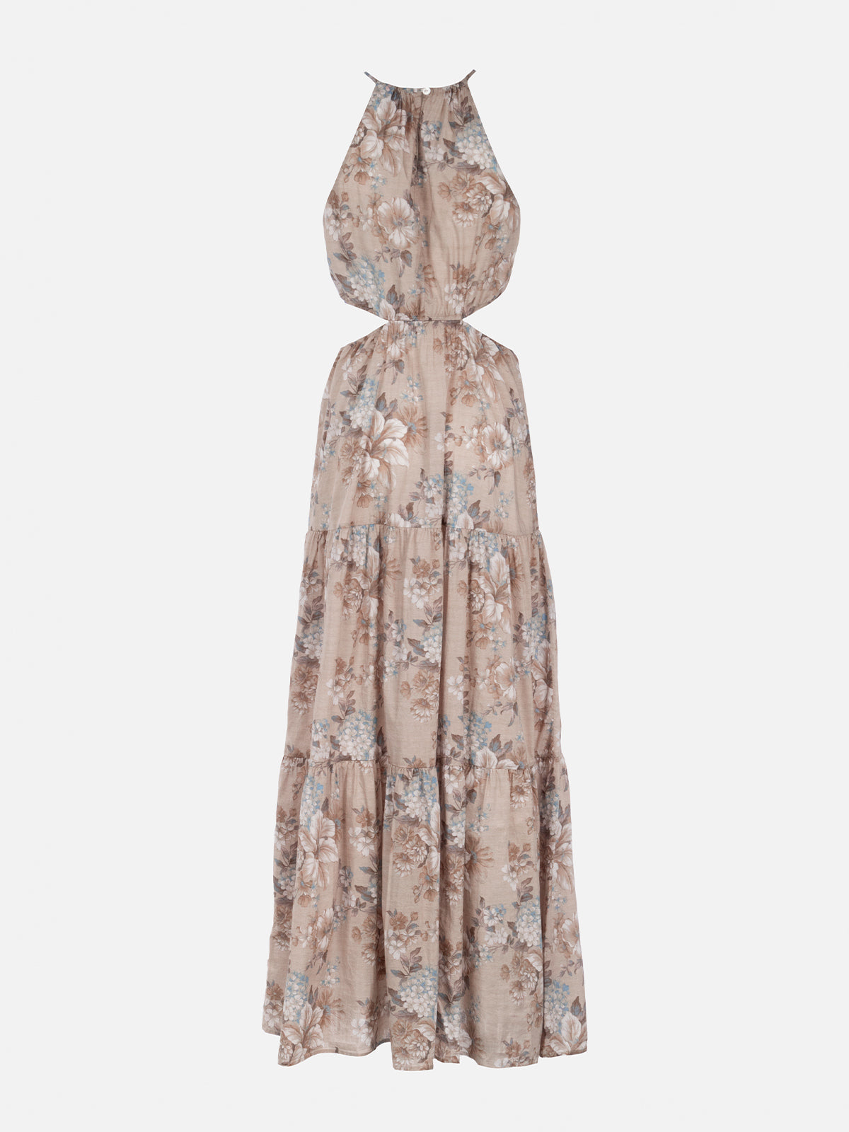 Kaby Long Cotton Dress With Floral Print Beige