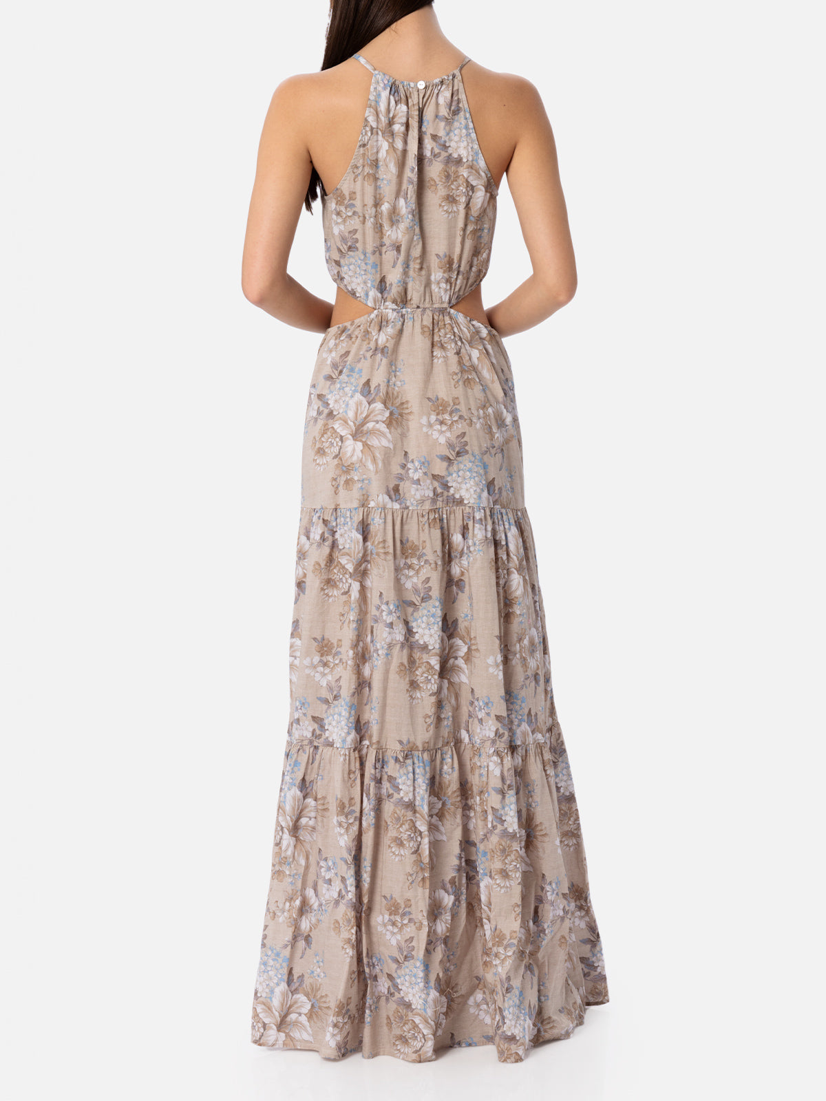 Kaby Long Cotton Dress With Floral Print Beige