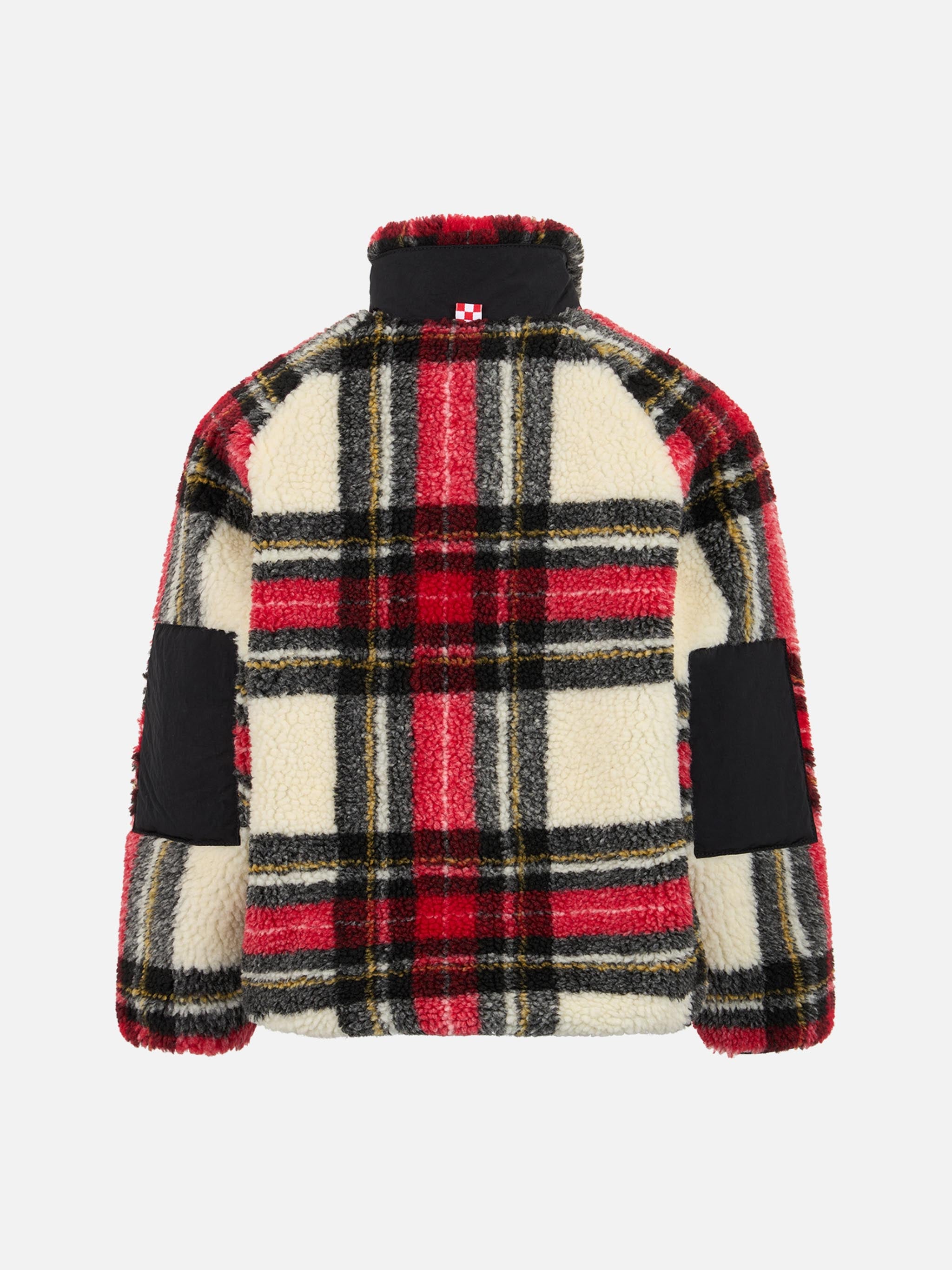 Girl Sherpa Jacket With Tartan Print White