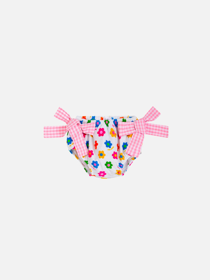 Baby Girl Terry Swim Briefs With Daisy Print Pink Bottom