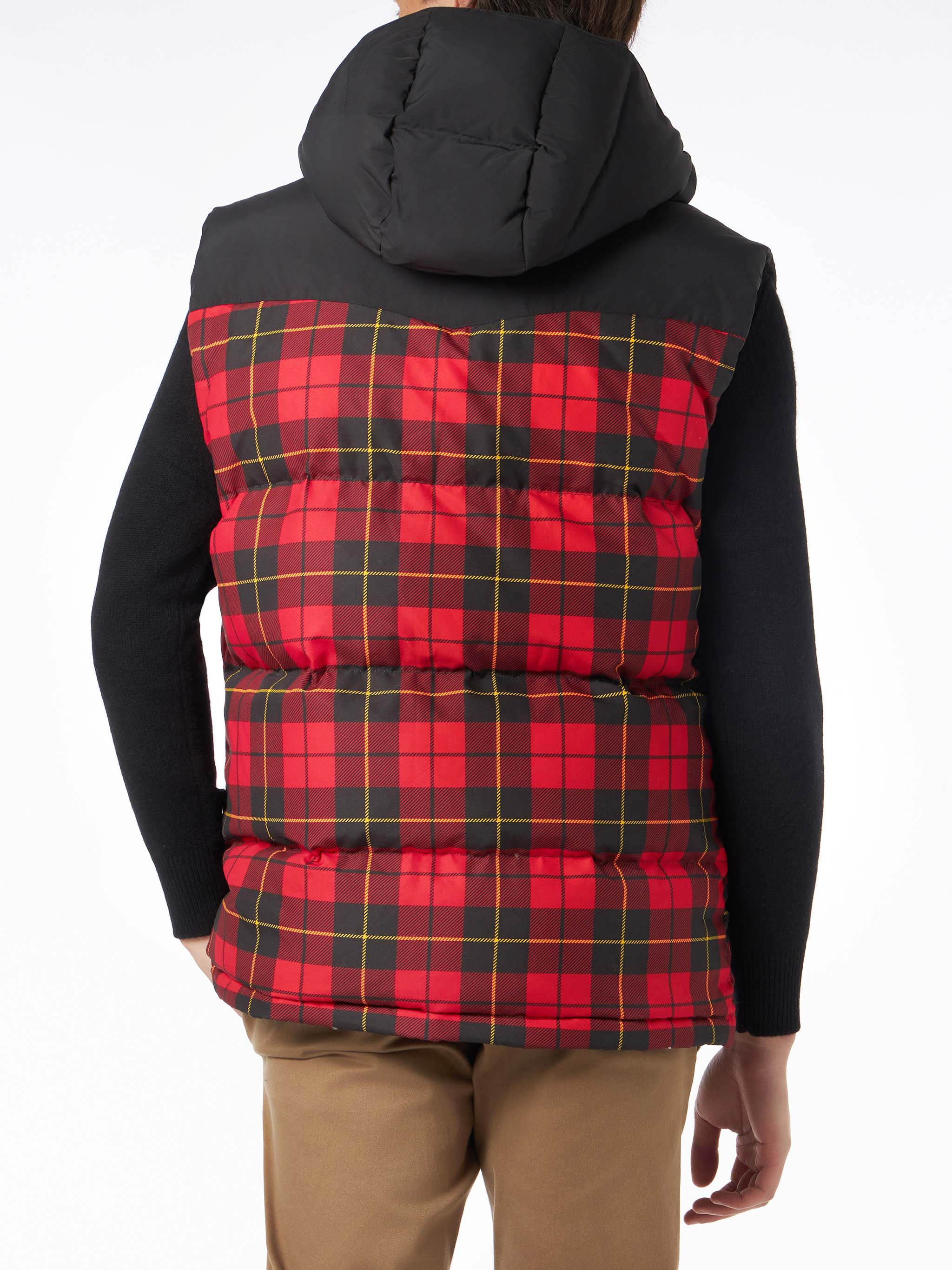 Man Tartan Down Vest Red Jacket