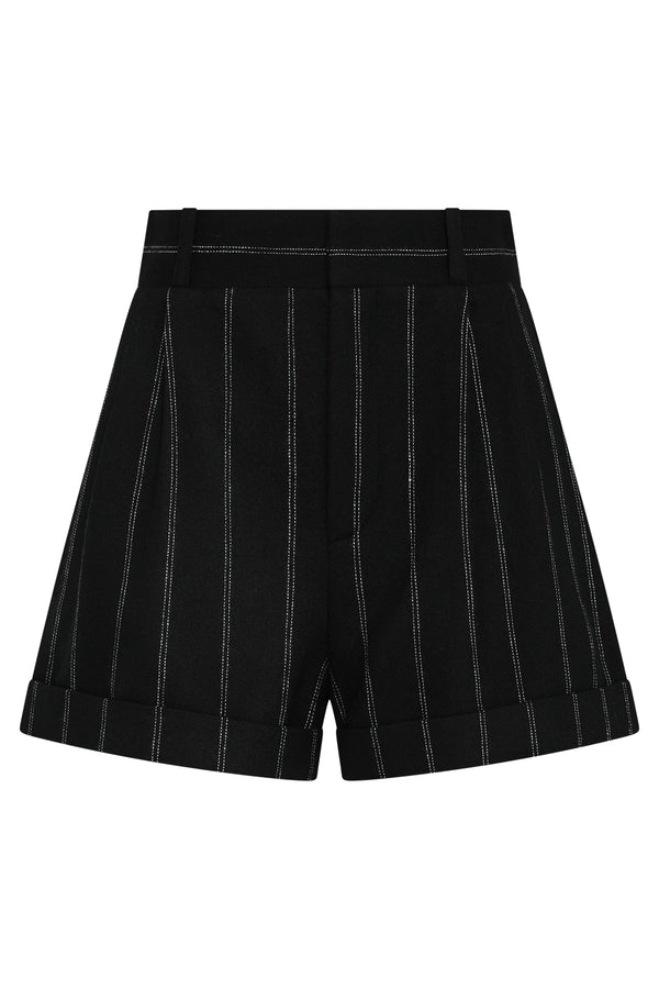 Wool Pin-Striped Shorts Black