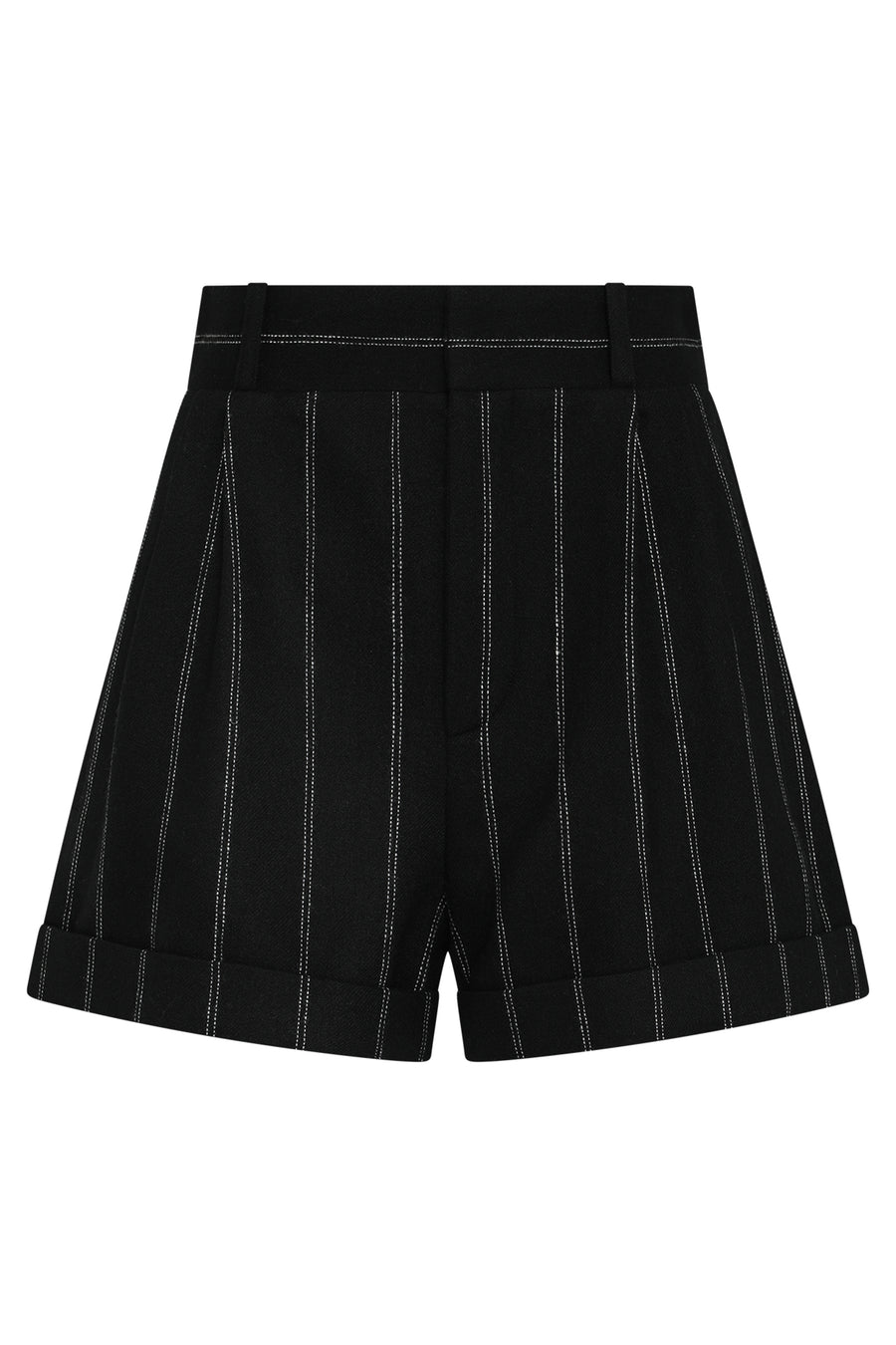 Wool Pin-Striped Shorts Black