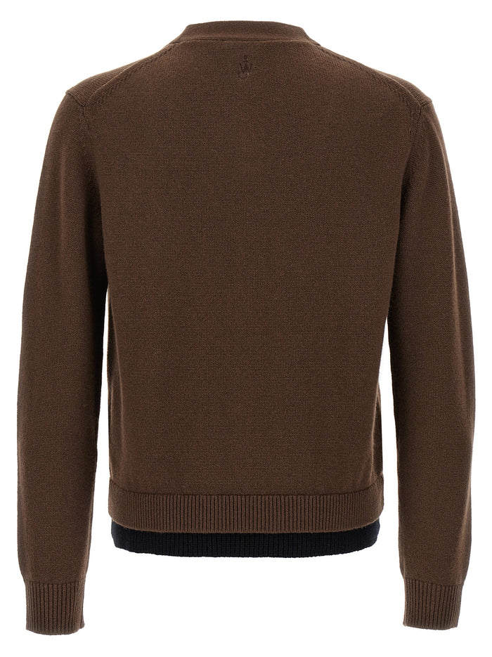 Contrast Layered cardigan Brown Wool Sweater, Cardigans