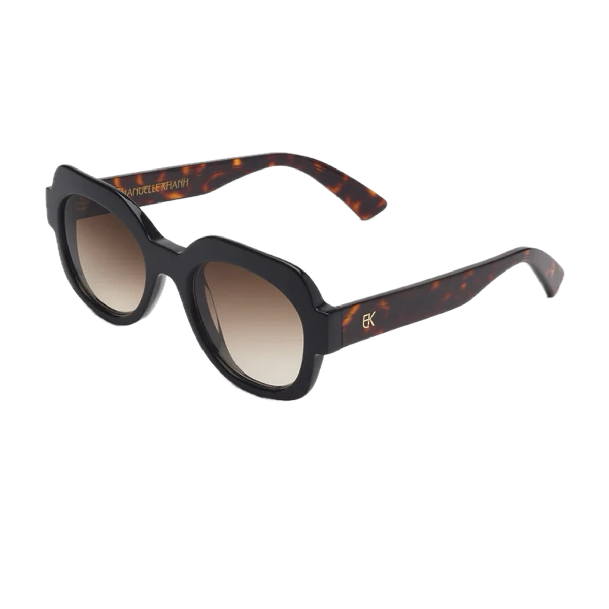 Emmanuelle Khanh Satin 16-18 Nero Tartarugato Marrone Acetate Occhiali Da Sole
