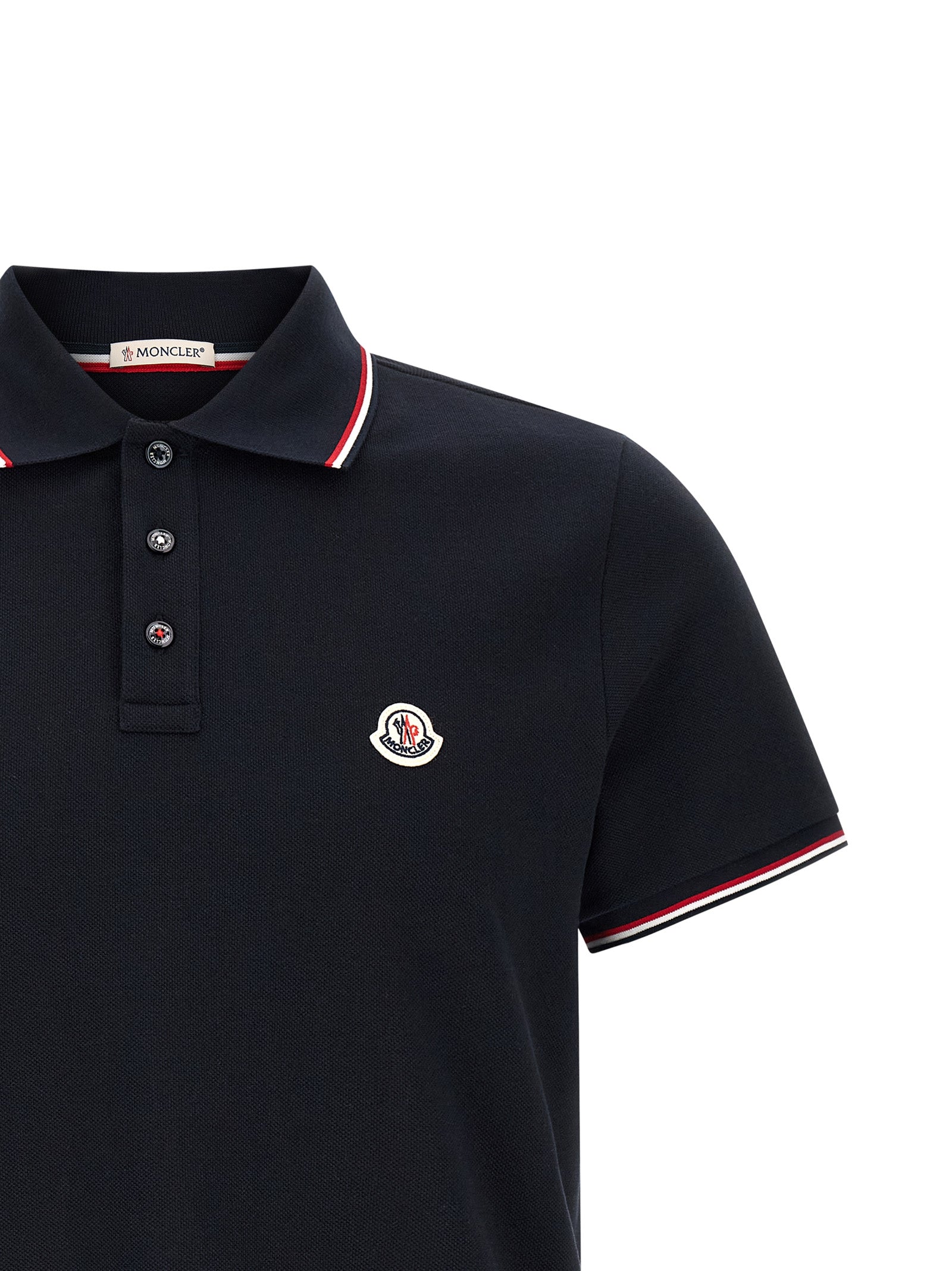 Tricolor Detail Polo Shirt Blue Cotton