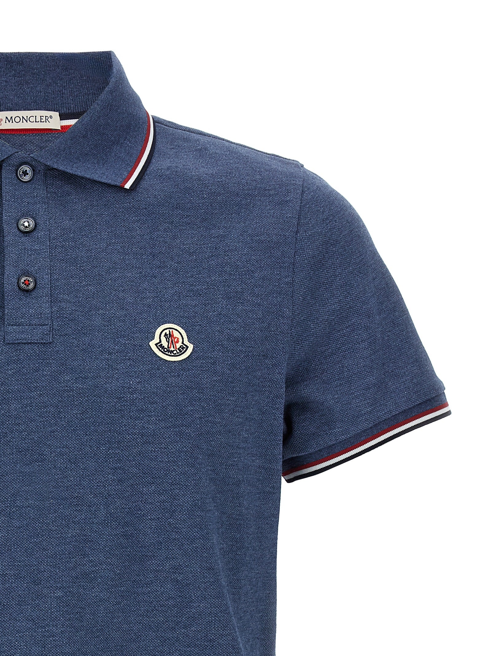 Tricolor Detail Polo Shirt Blue Cotton