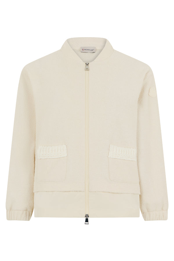 Cardigan With Zip Cotton-Blend Cream Cardigans