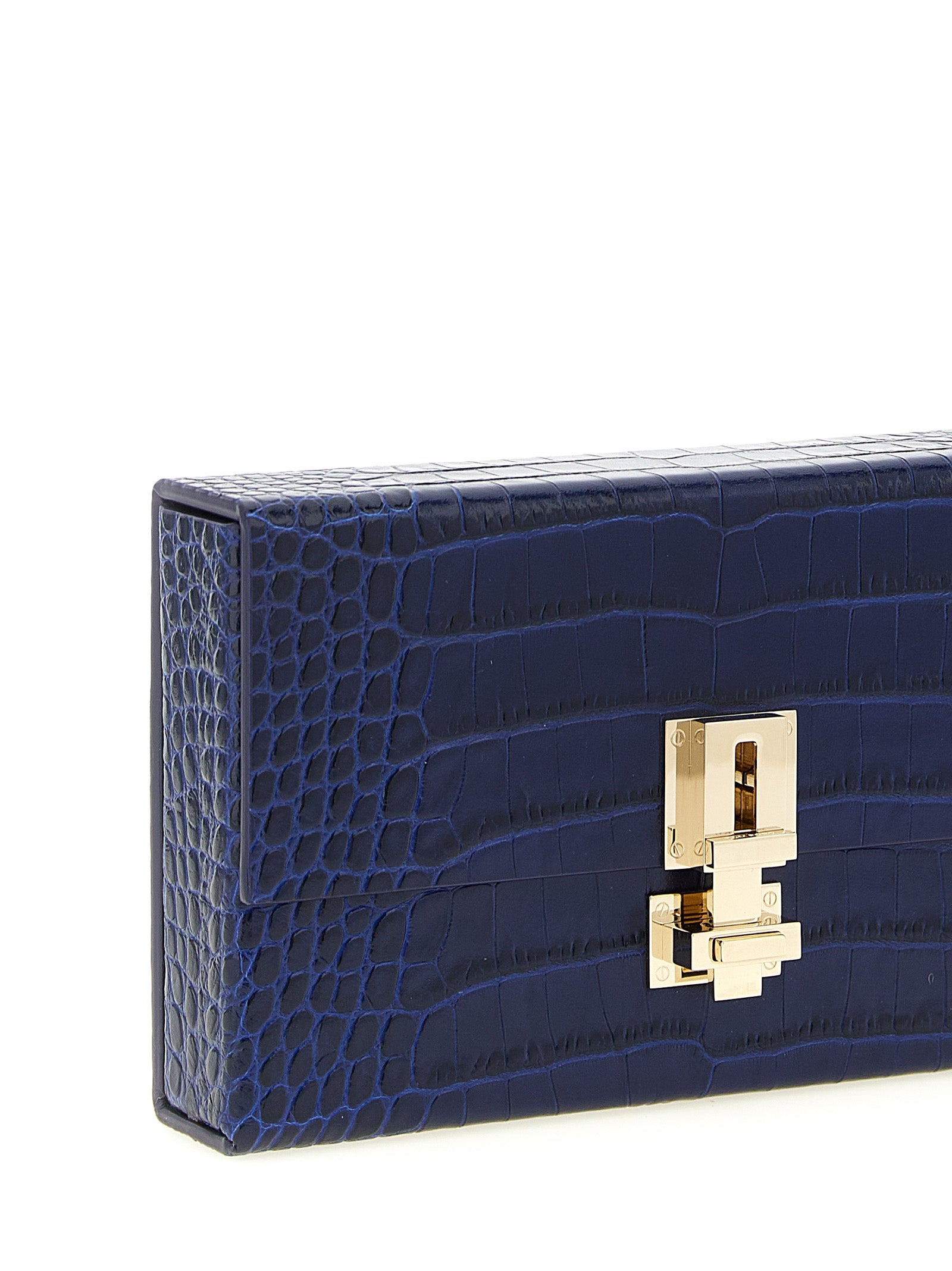 Rigid clutch Blue Calfskin Leather (bos Taurus)