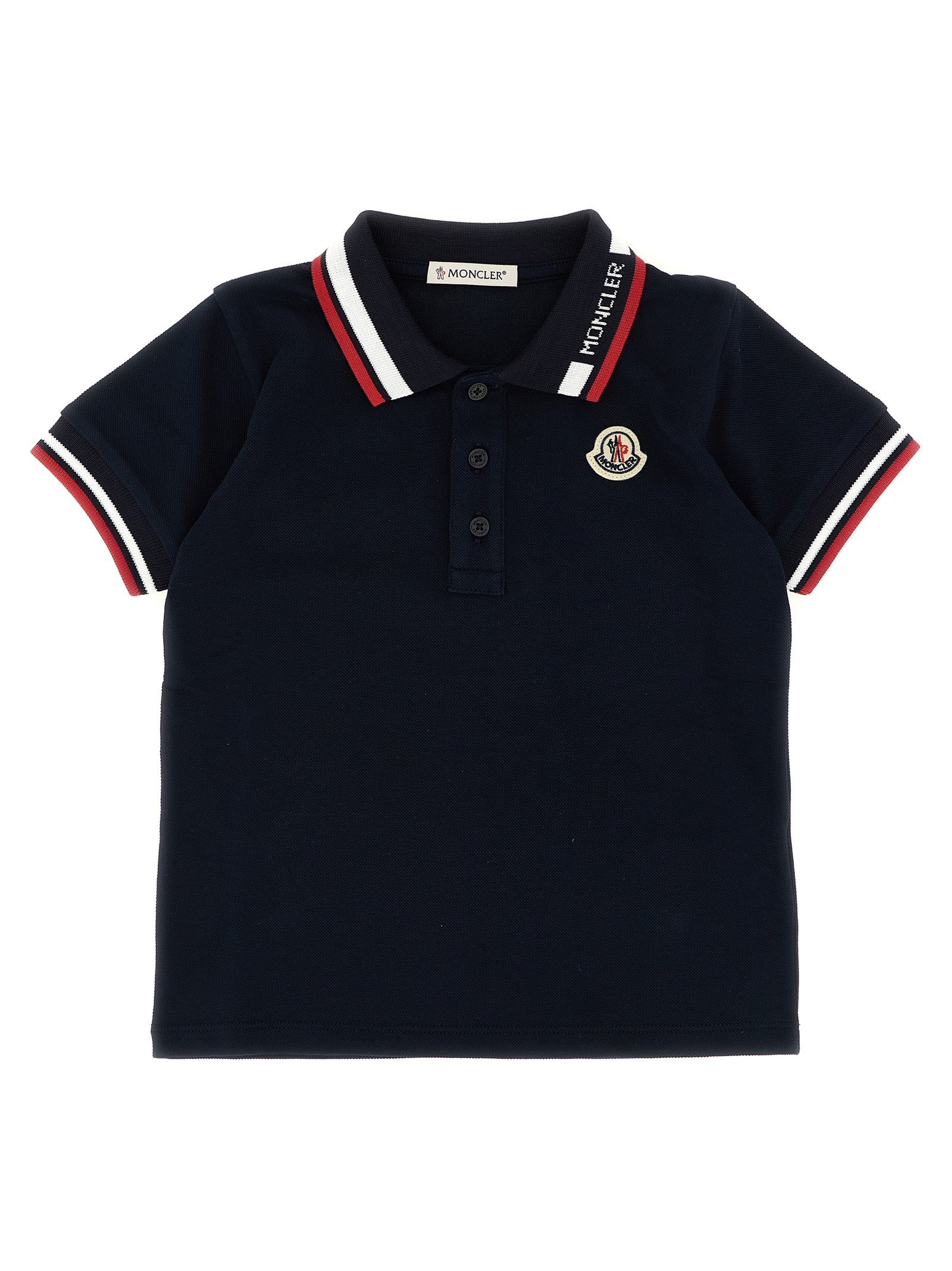 Tricolor trim polo shirt Blue Cotton
