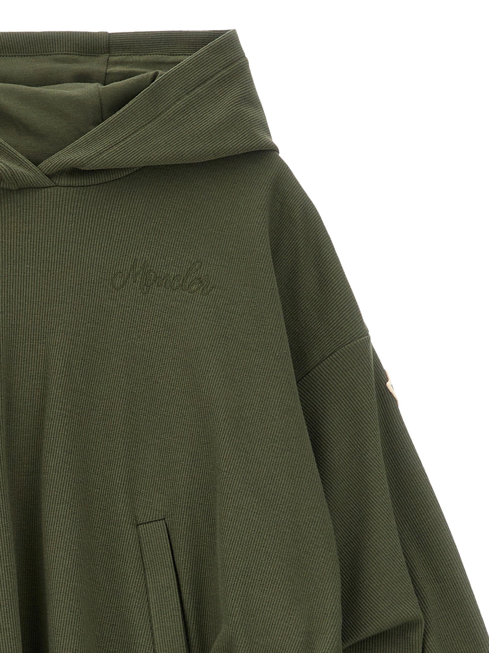 Ribbed hoodie Green Cotton Sweatshirt