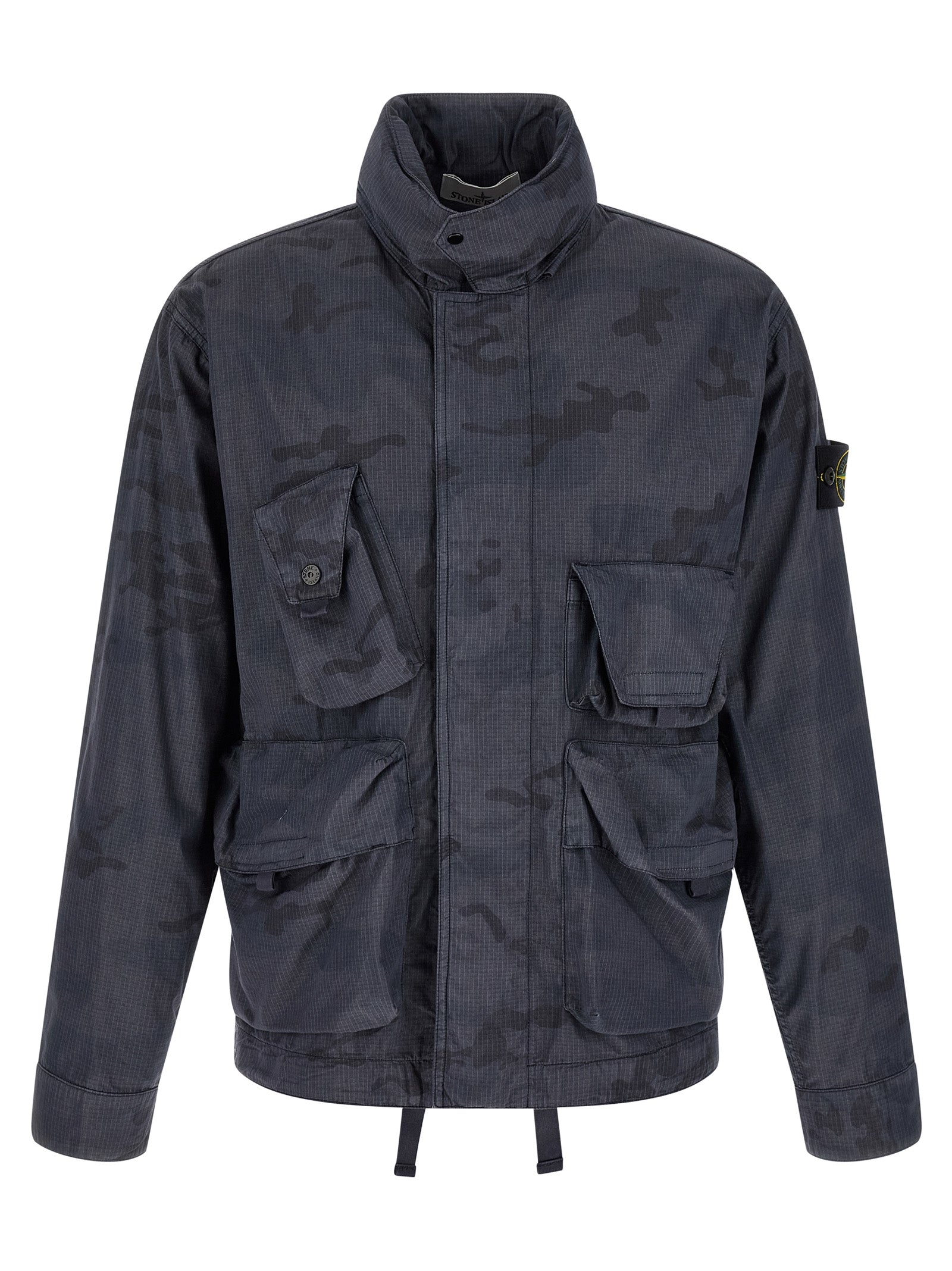 Camouflage Jacket Blue Polyamide Down Jacket, Parka, Casual