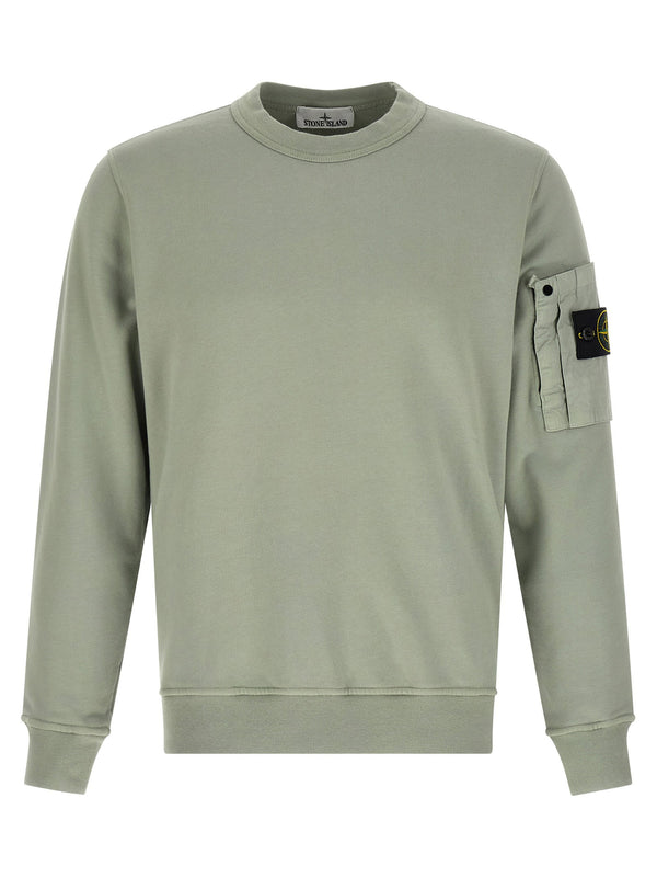سويت شيرت Stone Island قطن بياقة دائرية الرقبة — أخضر ميرمية