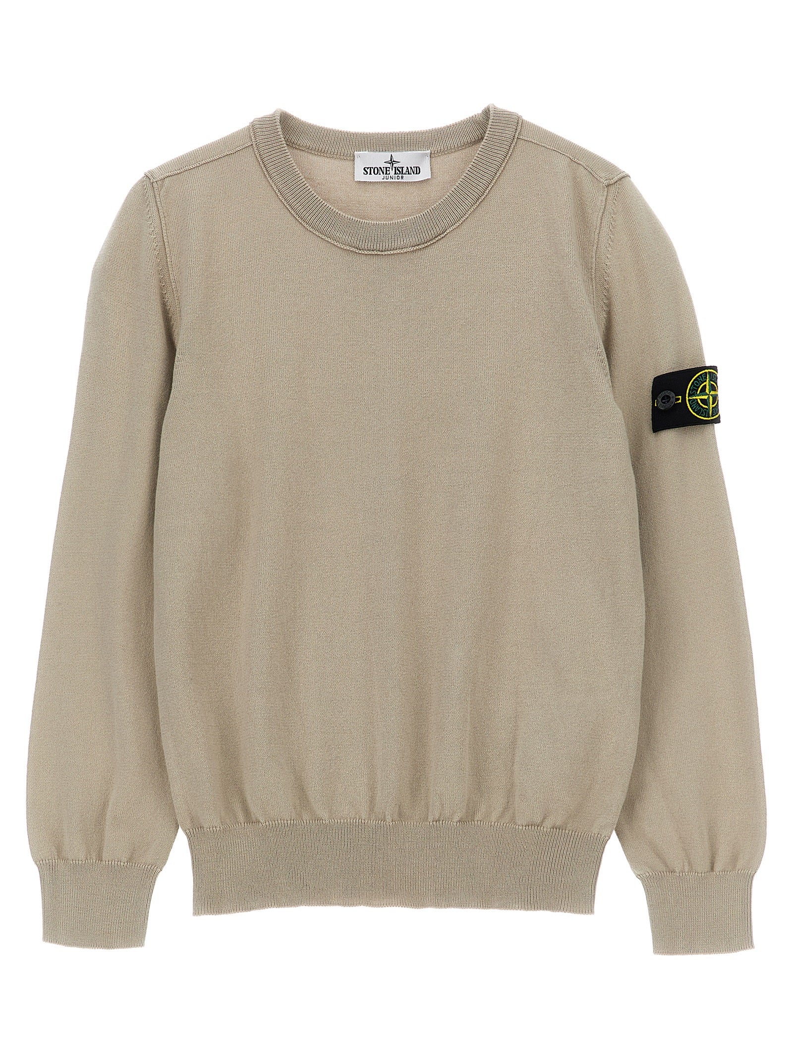 Logo badge sweater Beige Cotton Sweater, Cardigans