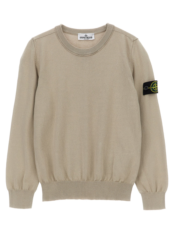 Logo badge sweater Beige Cotton Sweater, Cardigans