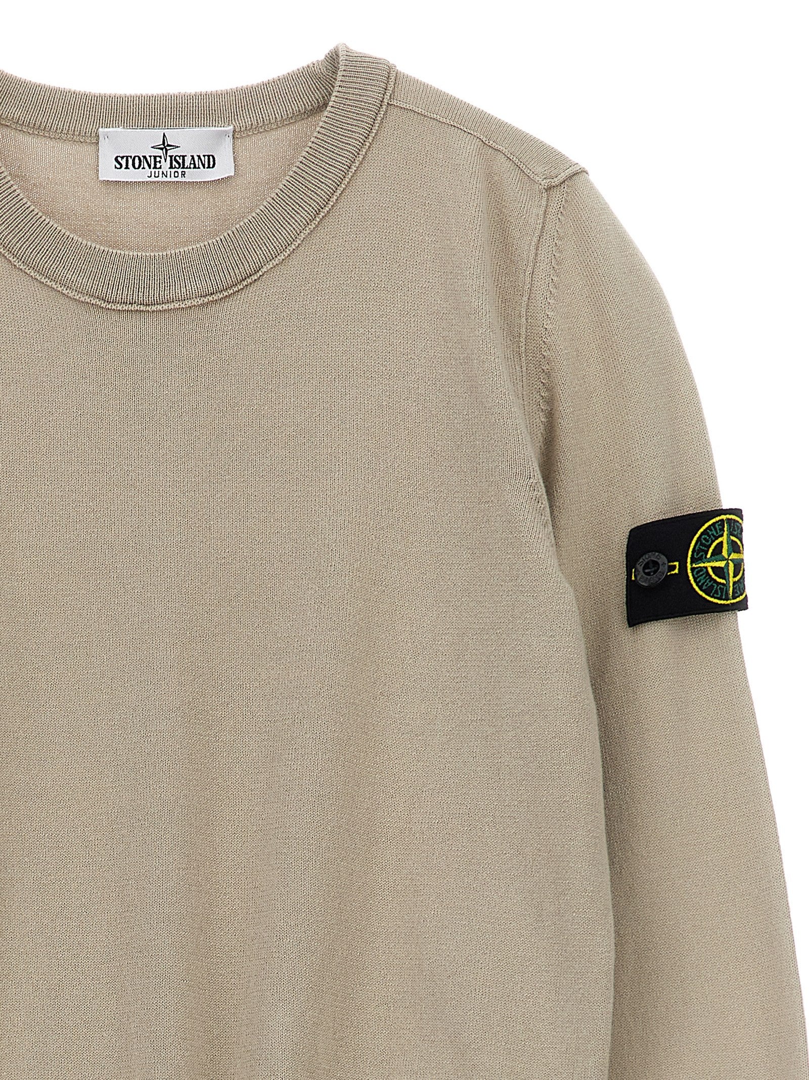 Logo badge sweater Beige Cotton Sweater, Cardigans