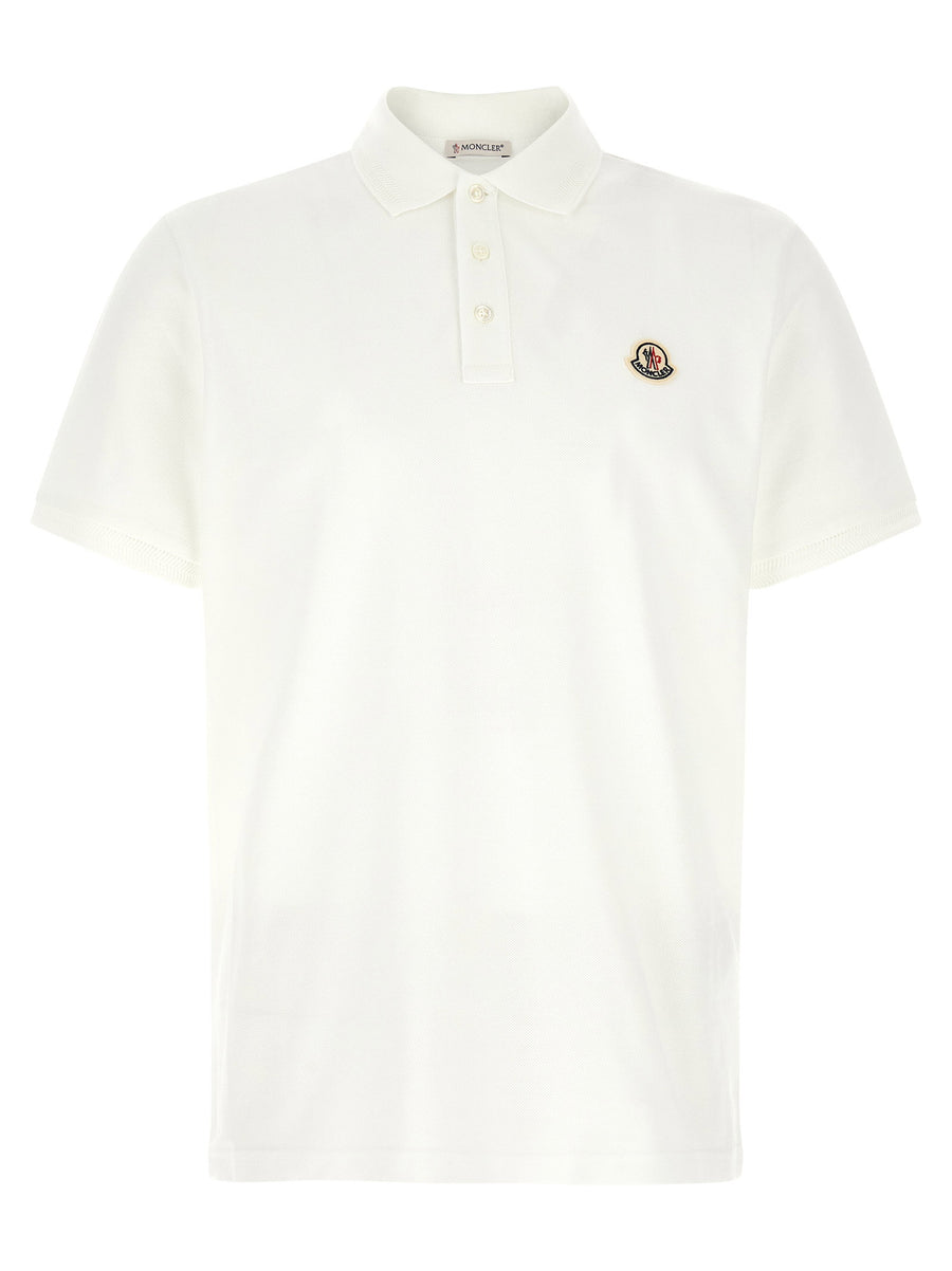 Moncler Logo-Patch Piqué Cotton Polo Shirt — White