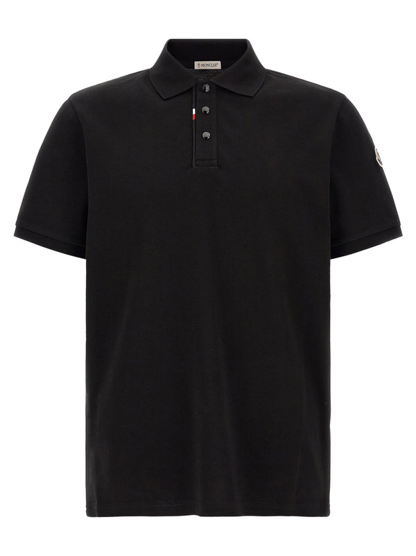 Moncler Tricolor Detail Cotton Piqué Polo Shirt — Black