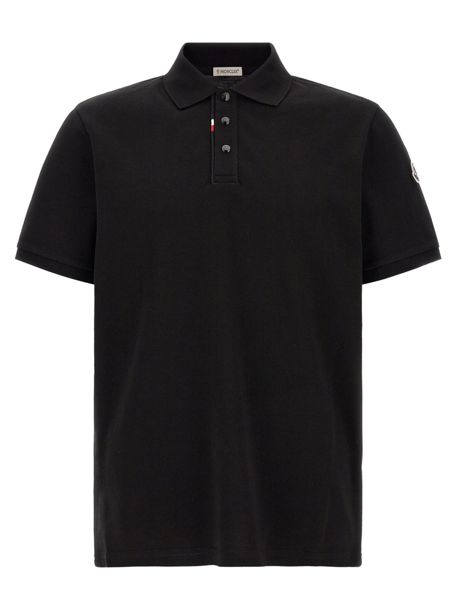 Moncler Tricolor Detail Cotton Piqué Polo Shirt — Black
