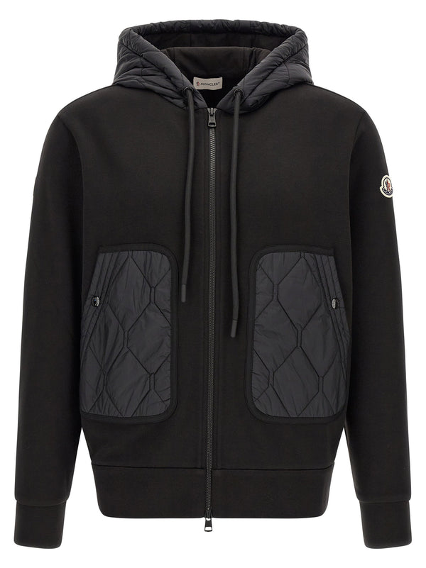Moncler Hybrid Cotton-Blend Hoodie — Black