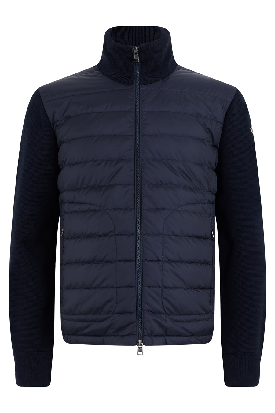 Quilted Hybrid Jacket With Knitted Sleeves Blue Polyamide Padded & Down