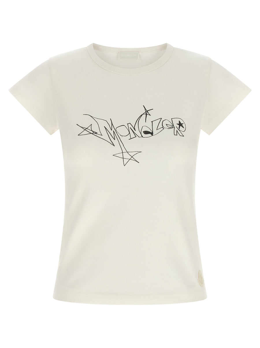 Moncler Graphic Logo Print T-Shirt — Cream