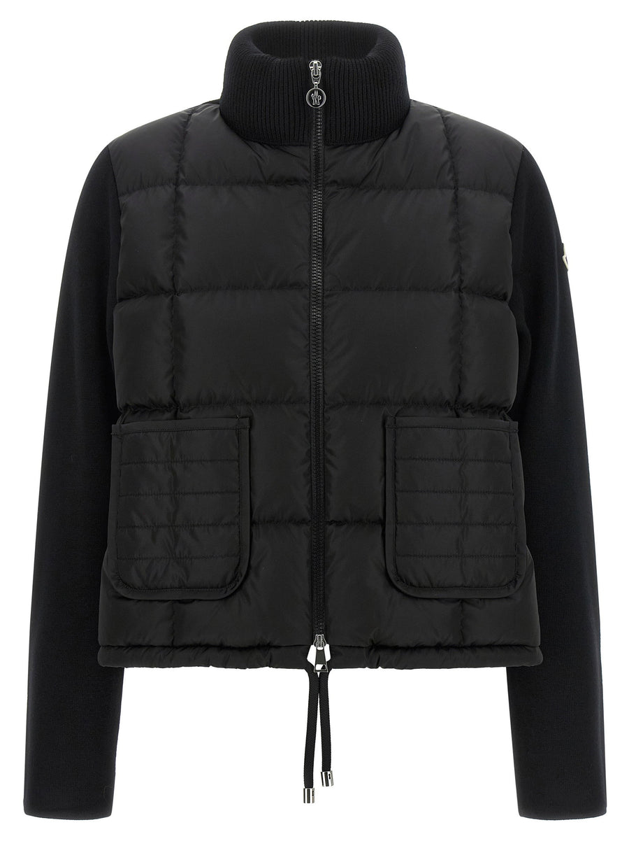 جاكيت ميرينو صوف و مبطن بالريش الهجين من Moncler — أسود