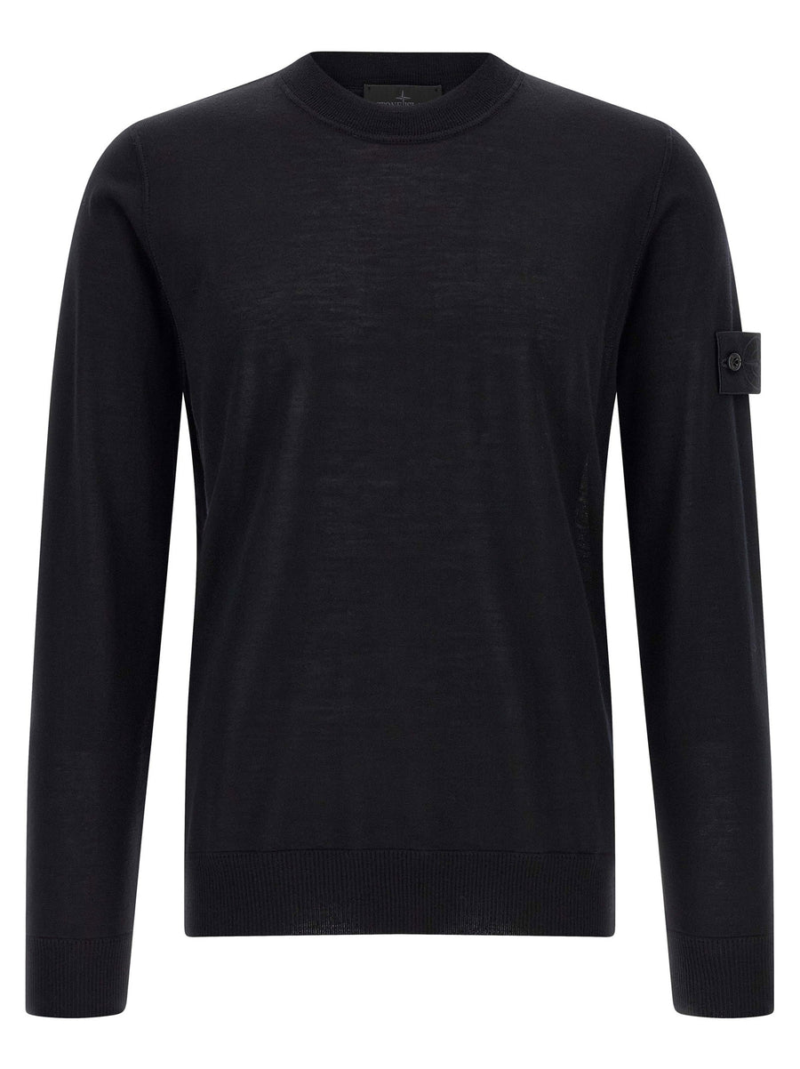 Stone Island Virgin Wool Crew-Neck Sweater — Black