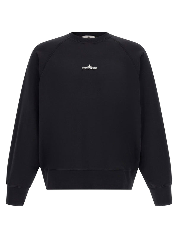Stone Island Logo-Print Compact-Weave Cotton Sweatshirt — Black