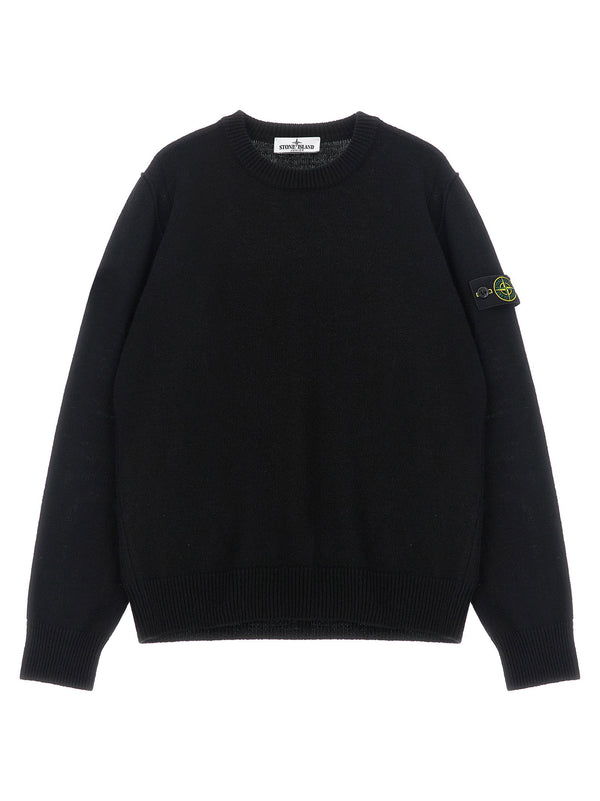 Stone Island Junior Badge Logo Wool Blend Sweater — Black