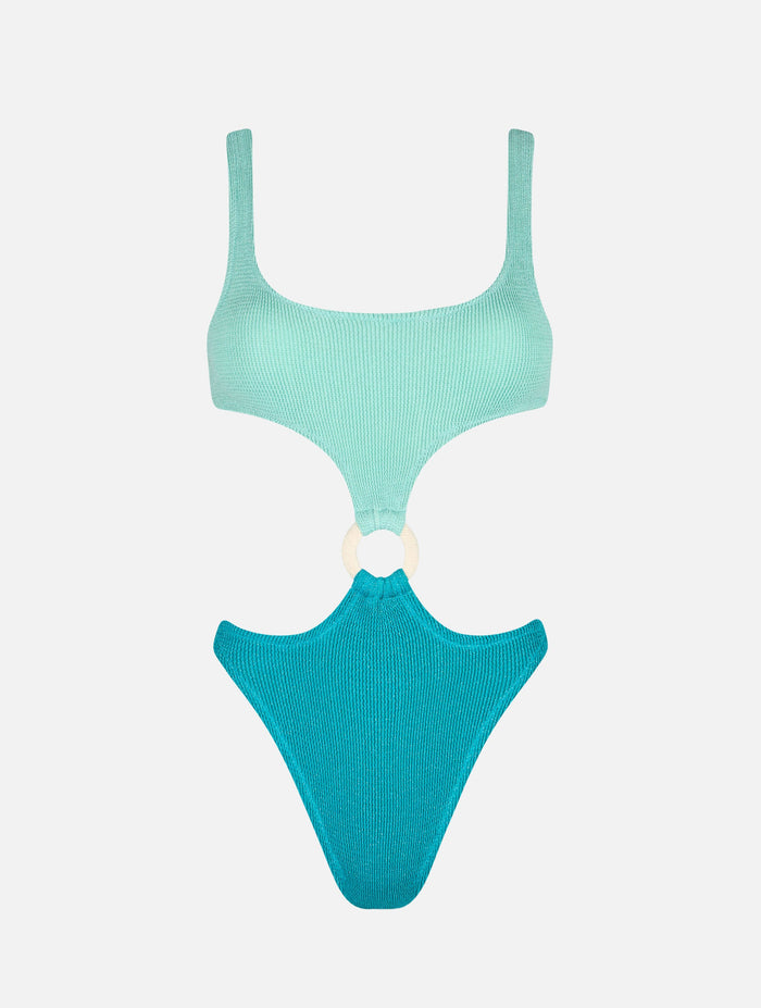 Laurel Crinkle Lurex Cut-Out One-Piece Swimsuit Green One Piece