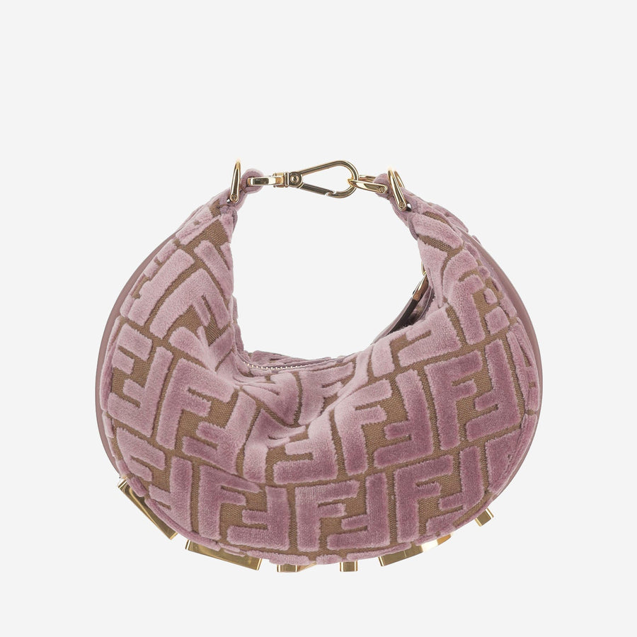 Shoulder Bag Fendigraphy Mini Velvet Pink Polyester