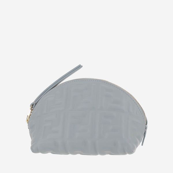 Leather Clutch With Ff Pattern Light Blue Bags