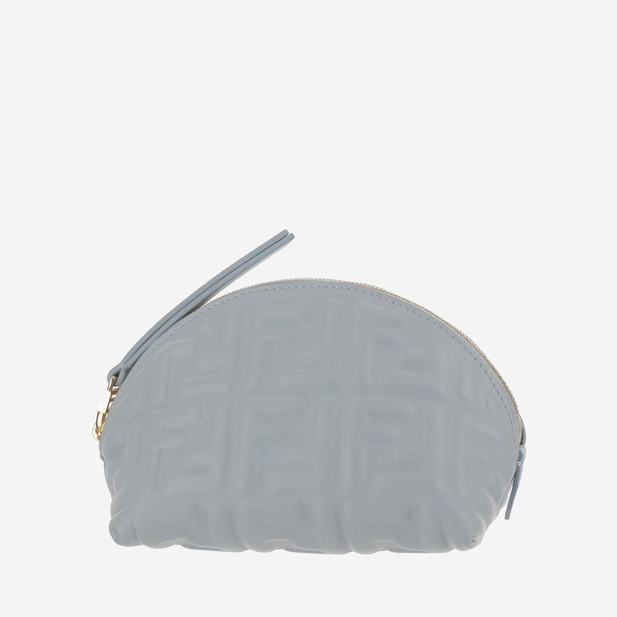 Leather Clutch With Ff Pattern Light Blue Bags