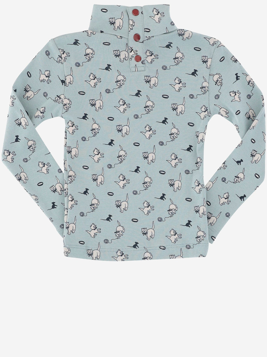 Printed Cotton Turtle Neck Sweater Light Blue Organic Pima