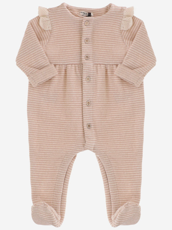 Striped Cotton-Blend Onesie Beige Jumpsuits