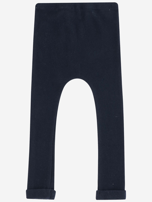 Ribbed Pants Stretch Cotton Blend Blue Trousers
