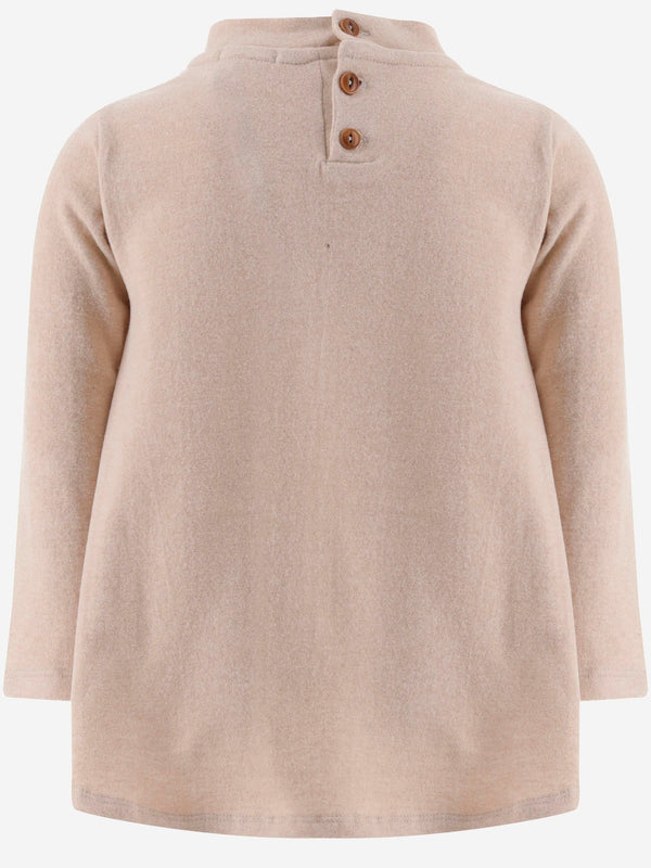 Stretch Cotton-Blend Sweater With Bow Pink