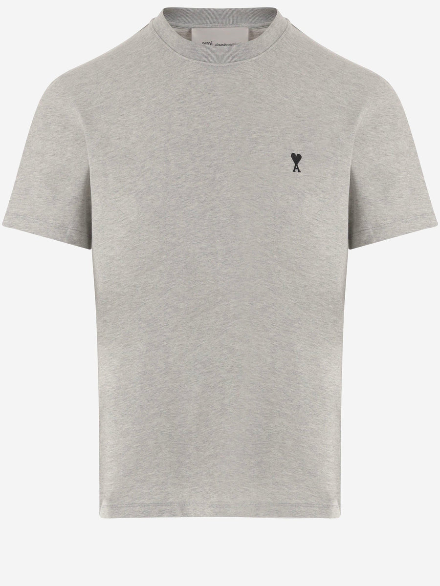 Cotton T-Shirt With Embroidered Logo Grey T-shirts